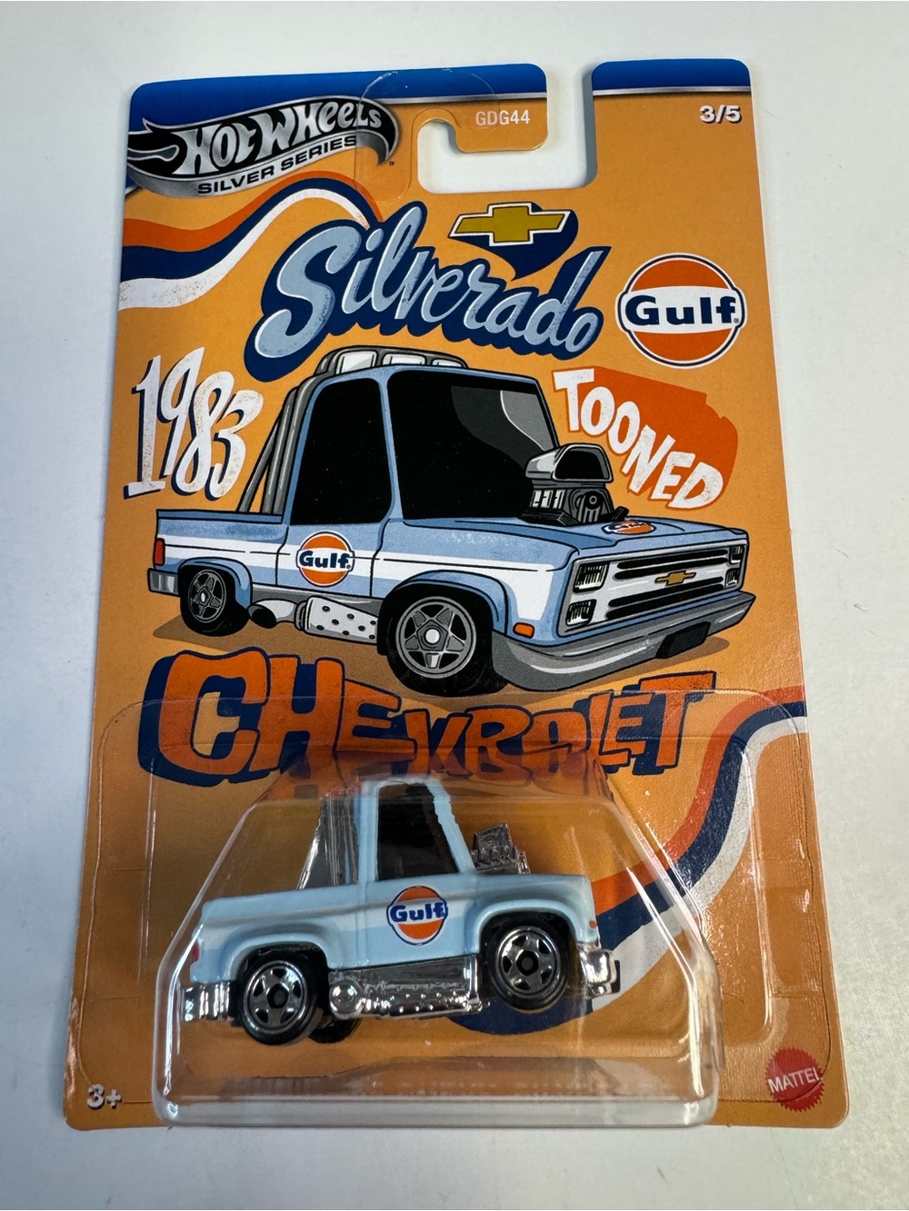 Hot Wheels Silver Series GULF TOON’D ‘83 CHEVY SILVERADO 3/5 CRACKED BLISTER